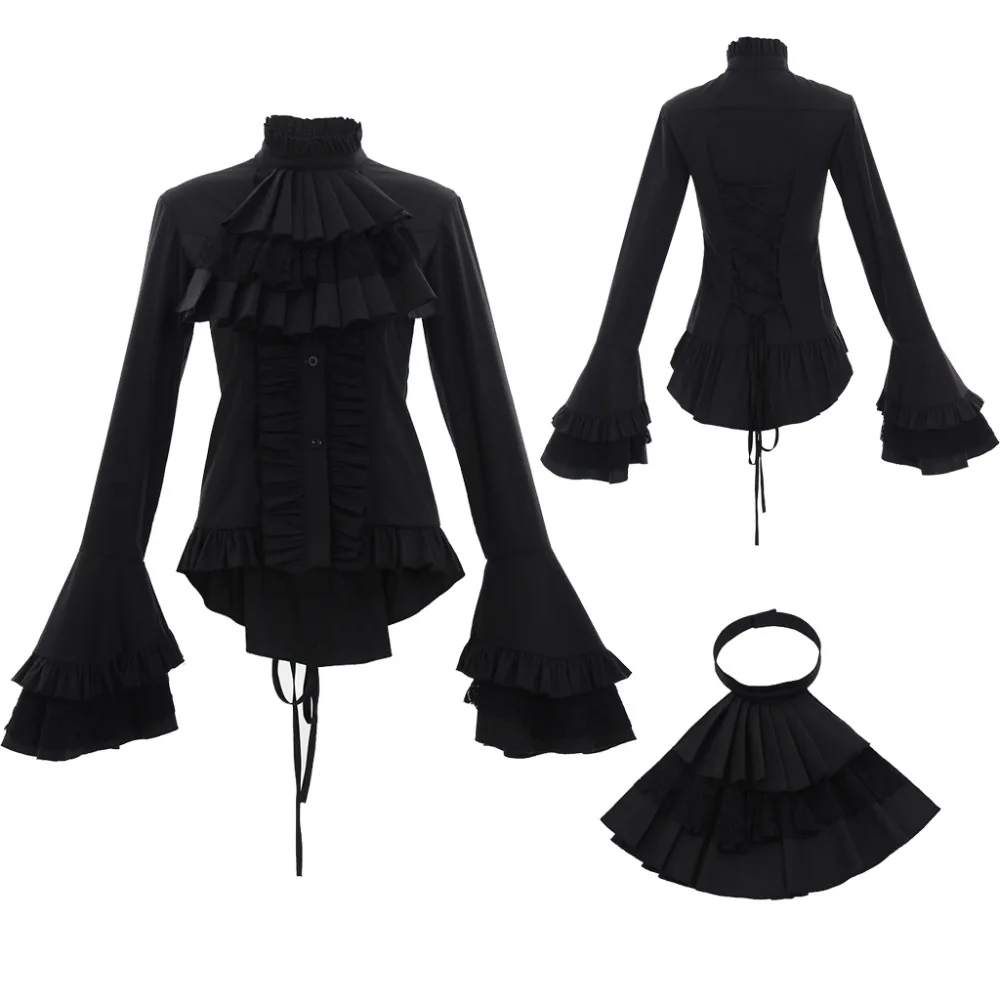 

Cosplaydiy Women Gothic Vampire Renaissance Chemise Shirt Victorian Retro Black Wench Blouse Lolita Shirt L320