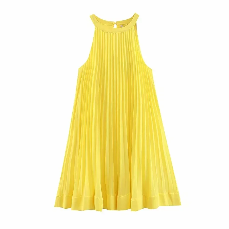 Женское летнее пикантное однотонное плиссированное платье Sitruuna винтажное