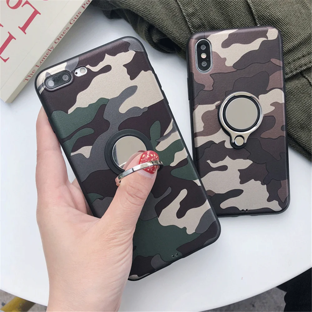 Retro Super Army Camo Camouflage Case For iphone 5 SE 6 6s 7 8 X Plus Car Ring Holder Stand Cover case Coque Fundas |
