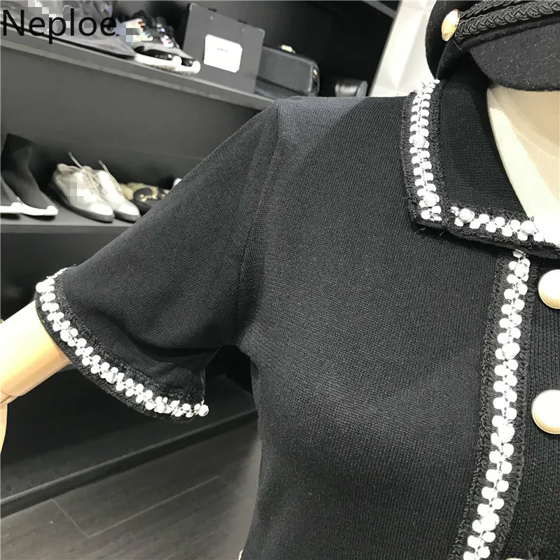 Neploe повседневное черное платье женское свежее Trurn вниз воротник короткий рукав