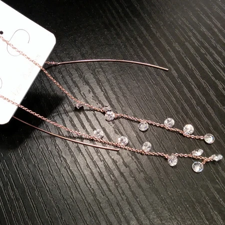 Женские Висячие серьги Anise циркониевые висячие с длинной цепочкой модные