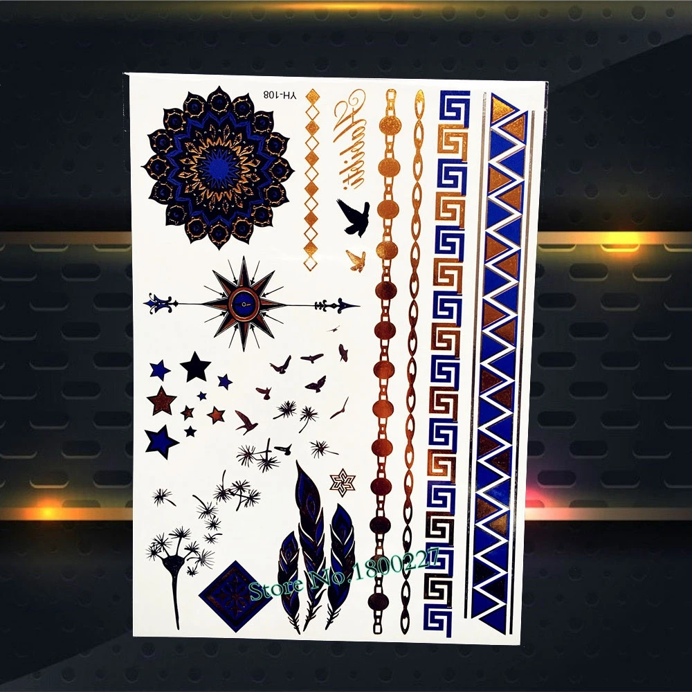 1 шт. Нетоксичная татуировка из хны золотого и синего цвета|tattoo sticker|temporary tattoo