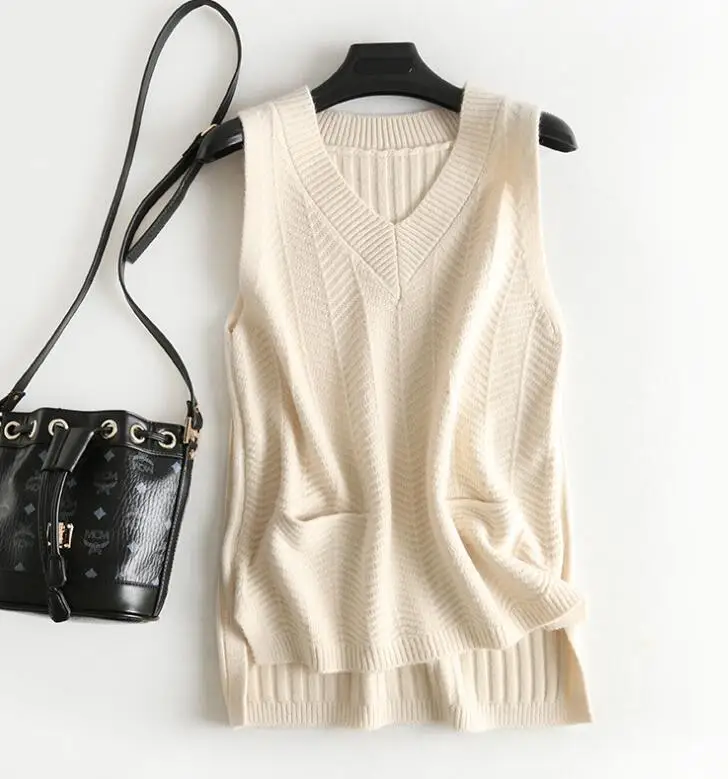 Женский трикотажный жилет TB228 Свободный Повседневный без рукавов с треугольным