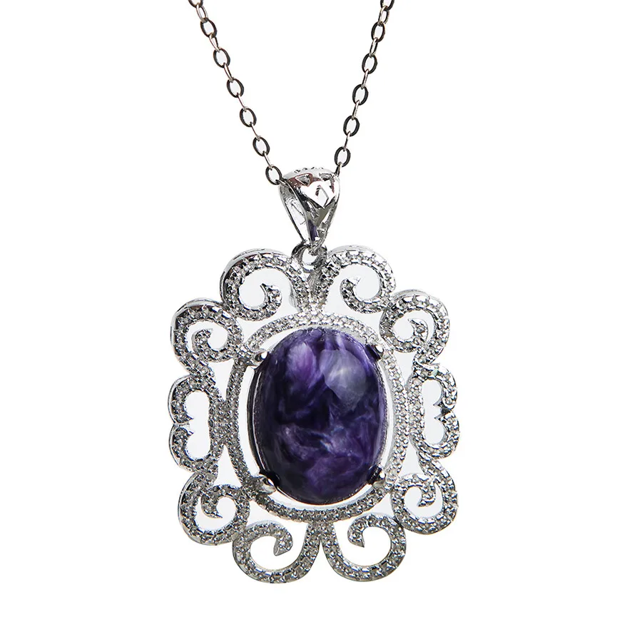 Genuine Purple Natural Stone Pendant Healing Crystal Necklaces Fashion Women Lady Men Charoite | Украшения и аксессуары