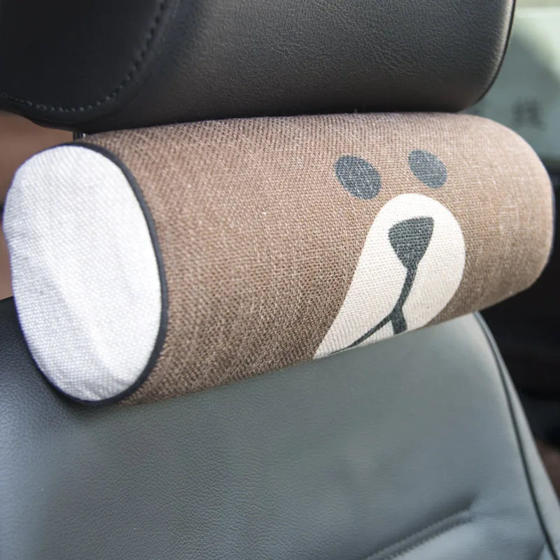 Brown bear Пена памяти Автомобильная подушка для шеи/хлопок и конопли мультфильм шеи авто обмотка подушка для офисного стула Подушка Поддержка pad черный - Цвет: Brown bear
