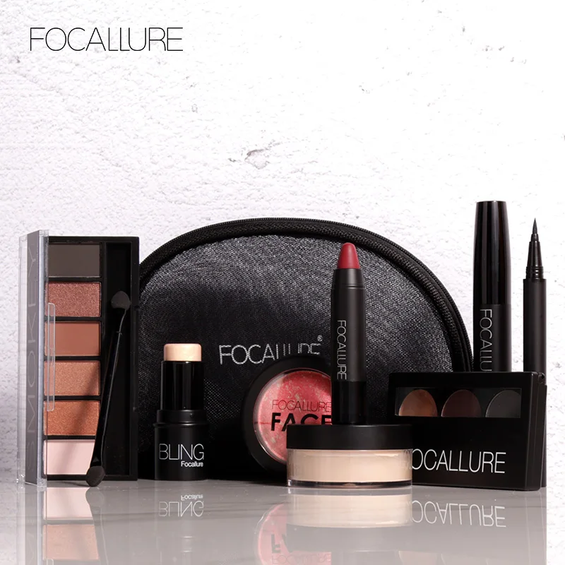 Набор для макияжа FOCALLURE 8 шт. матовые тени век губная помада блестящие румяна