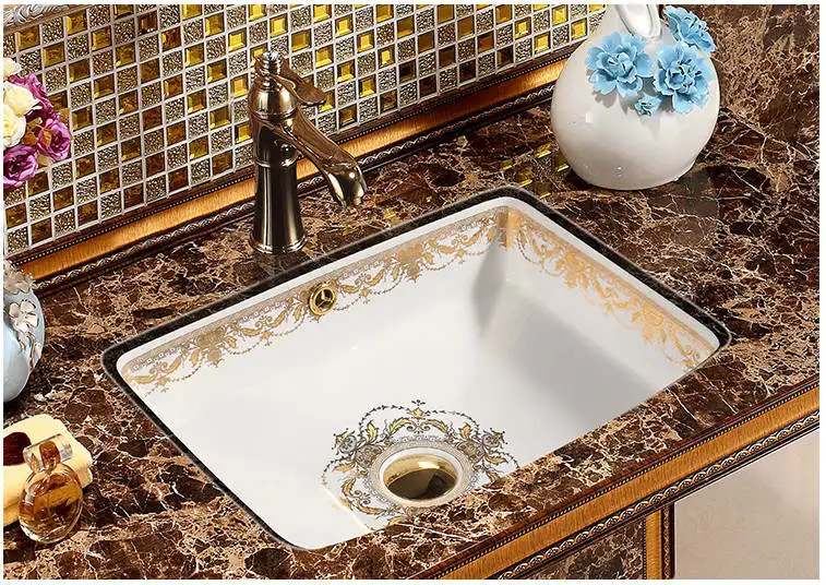 Прямоугольная фарфоровая художественная Прилавок Lavabo ручной работы с переливом керамическая раковина для ванной комнаты - Цвет: only sink