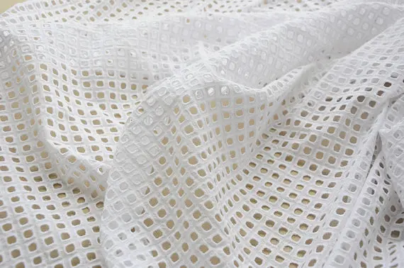 

3 yards Cotton Lace Fabric With Hollowed Out Checks