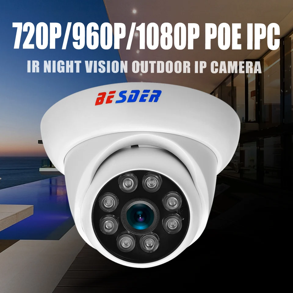 BESDER 48V POE IP камера 2MP 8 шт Массив светодиодов 720 P/960 P/1080 P открытый Крытый CCTV Cam P2P ONVIF PoE