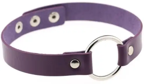 Purple Круглый чокер из искусственной кожи ошейник с камнем в стиле панк готика Татуировка чокер ожерелье модное ювелирное изделие массивное ожерелье - Окраска металла: Purple