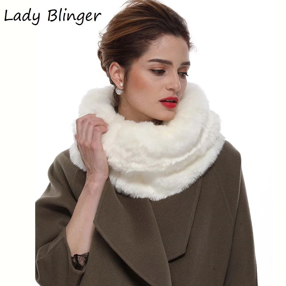 Женский шарф из искусственного кроличьего меха Blinger белый бесконечности