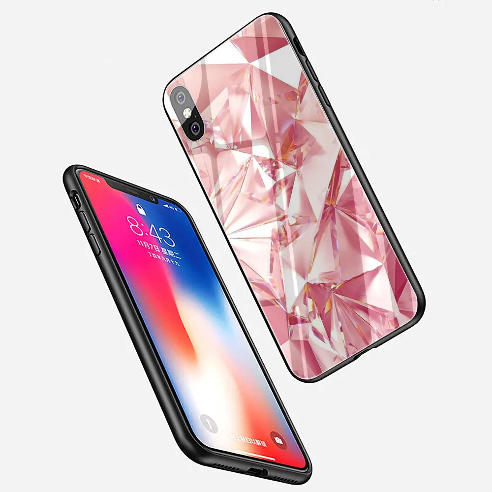 Чехол из ТПУ с черным и золотым алмазным закаленным стеклом для iPhone SE 2020 11 Pro X или
