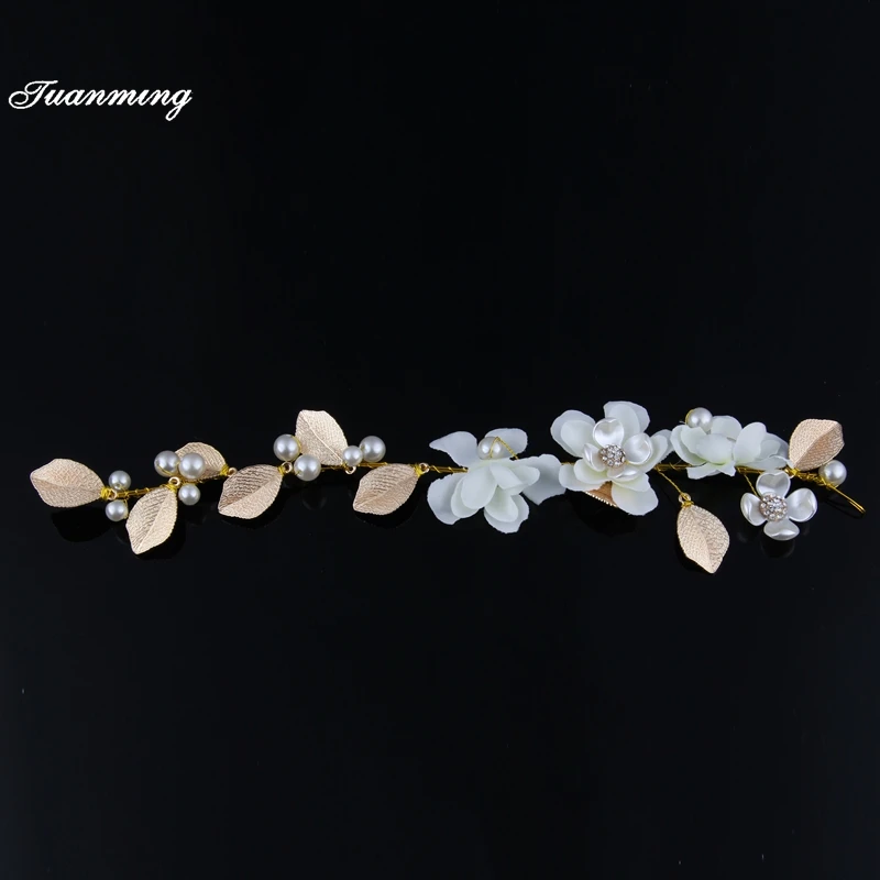 Свадебные ободки с золотыми листьями и жемчугом украшение для волос белым