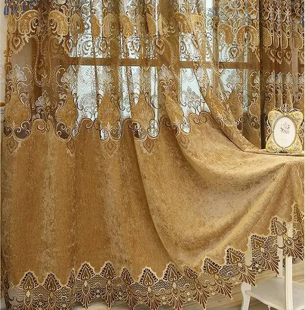 Curtains Европейское украшение для дома, роскошные балдахин, занавески для гостиной, спальни, окна, цветы, вышитые занавески, ткань, тюль - Цвет: Curtains