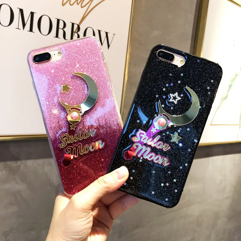 Kawaii Sailor Moon блестящий чехол для телефона с блестками iPhone X 3D Star мягкий из ТПУ 6 s 7 8 plus