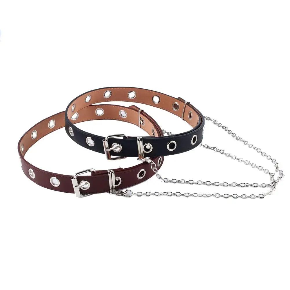 Новый двухрядный ремень с дырками для мужчин и женщин модный в стиле панк