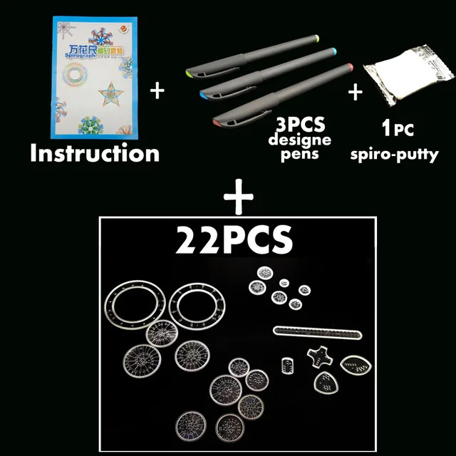 22-piece with 3 pens Спирограф игрушки для рисования набор Блокировка шестерни и колеса чертежные аксессуары креативные Развивающие игрушки для детей - Цвет: 22-piece with 3 pens