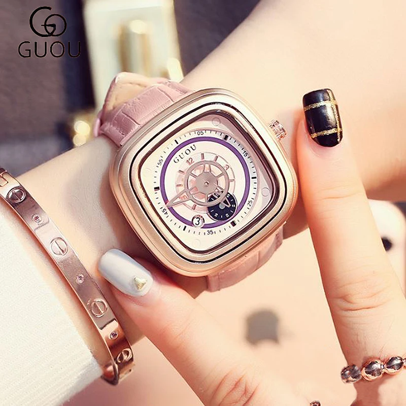 Женские Часы GUOU женские часы бренд Reloj модный браслет из розового золота платье часы с календарем женские часы relogio feminino saat