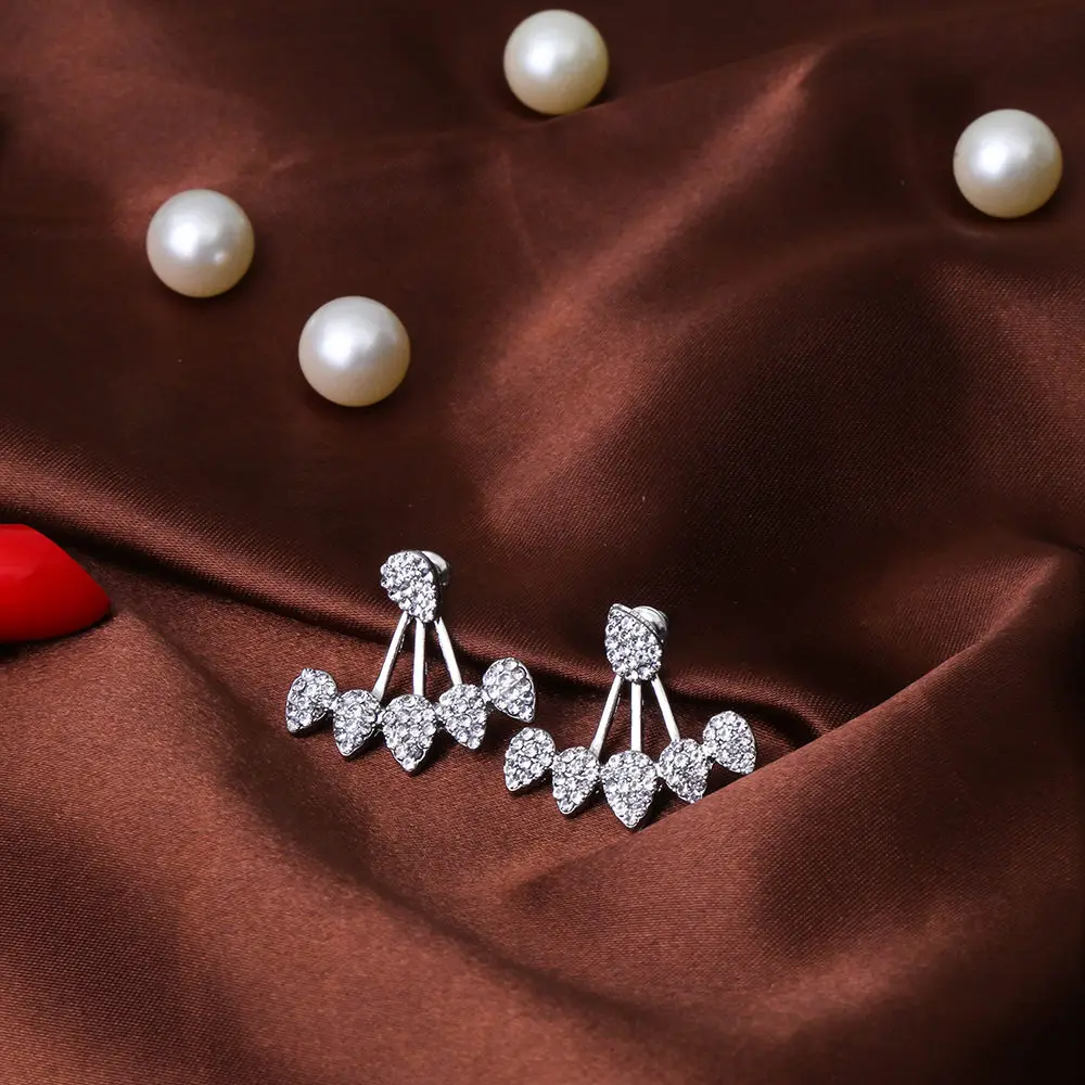 Silver color Новая мода сердце из имитации жемчуга с украшением в виде кристаллов в форме цветка с «крыльями ангела» Корона серьги-гвоздики геометрической формы для Для женщин заявление ювелирные изделия уха - Окраска металла: Silver color