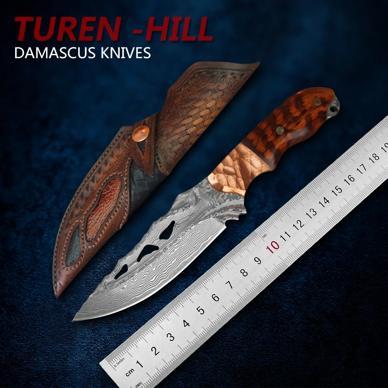 Нож TUREN Full Tang из дамасской стали с фиксированным лезвием охотничьи инструменты