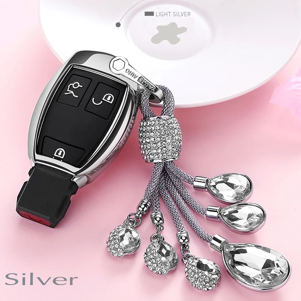 Чехол для ключей TPU мягкий чехол для Mercedes Benz W203 W204 W211 CLK C180 E200 AMG C E S класс искусственный кристалл кулон брелок