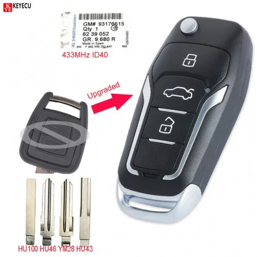 Обновленный флип модуль Keyecu 433 МГц ID40 чип для Opel Astra G / Zafira B 1998 1999 2000 2001 2002 2003 2004