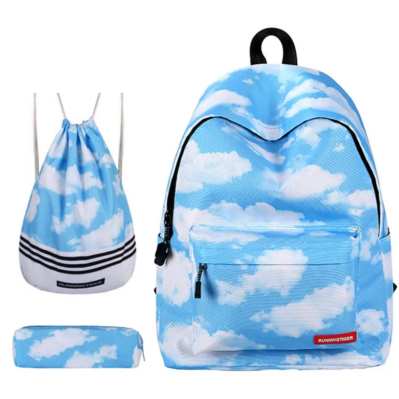 

3pcs Sets Girls School Bags Women Printing Backpack Schoolbag For Teenager Girls 14 Inch Laptop Shoulder Drawstring Bag Mochila