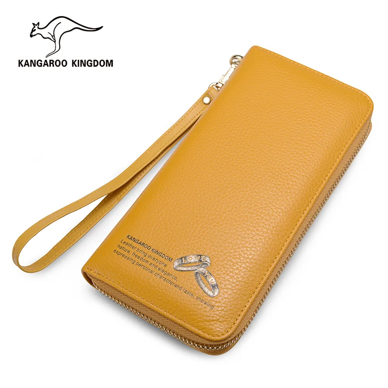 

KANGAROO KINGDOM Brand Luxury Women Wallets Genuine Leather Long Zipper Clutch Wallet Card Holder Purse