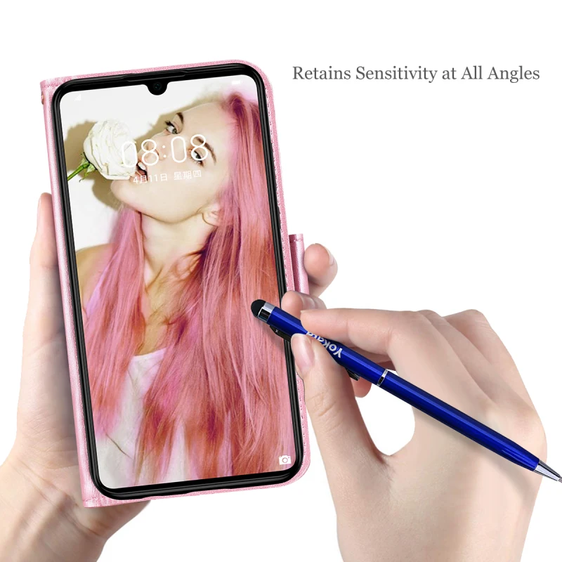 Роскошный кожаный чехол кошелек с откидной крышкой для HuaWei P30 lite сенсорным пером