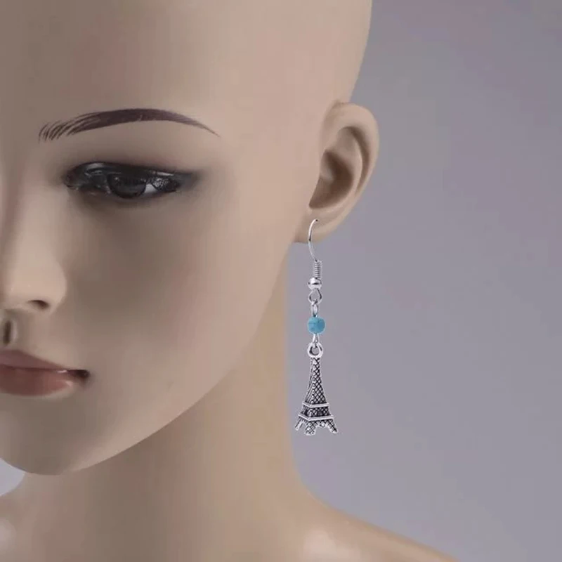 Женские серьги подвески с Эйфелевой башней винтажные сережки серебряным