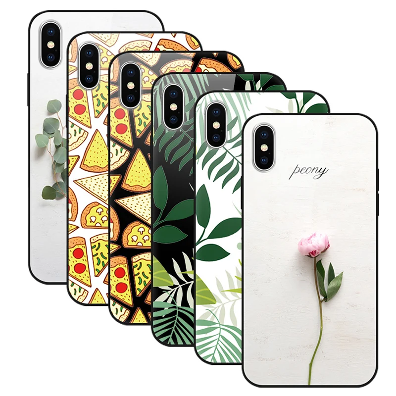 Для iPhone X 7 7Plus 8 Plus 6 6s plus 6Plus чехол из закаленного стекла с листьями для телефона в