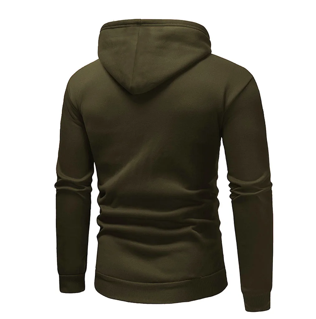 JAYCOSIN men's autumn and winter hooded fleece printing solid color zipper jersey top pants suit sports