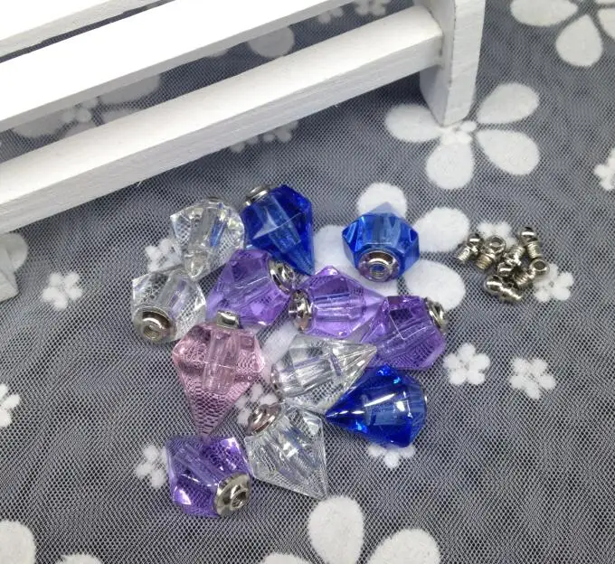 

300pcs screw cap cone shape vial pendant Crystal Perfume Essential oil bottle Necklace Pendant charms name or rice art diy gifts