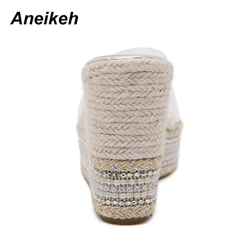 Aneikeh/ г., новые модные летние пикантные шлепанцы тапочки на толстой прозрачной платформе женская пляжная обувь на танкетке