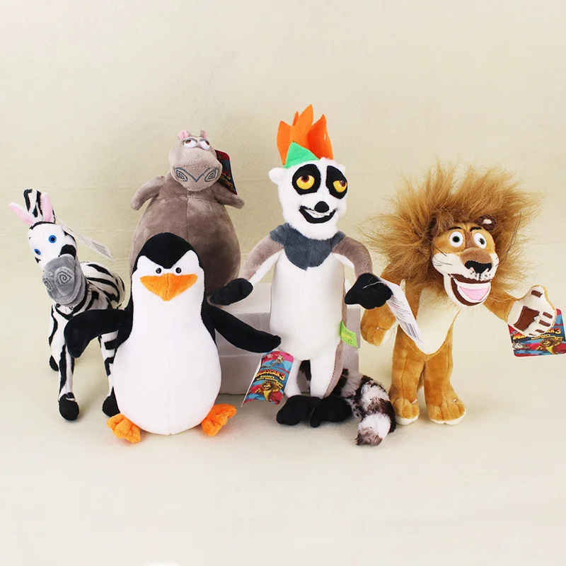 Мадагаскарские 5 классических плюшевых кукол Пингвин шкипер Лев Alex Zebra Marty King Julien Hippopotamus Gloria детские подарки игрушки