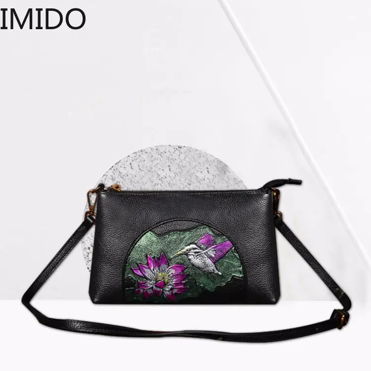 IMIDO 2019 винтажная кожаная женская сумка на одно плечо Диагональная Сумка большой