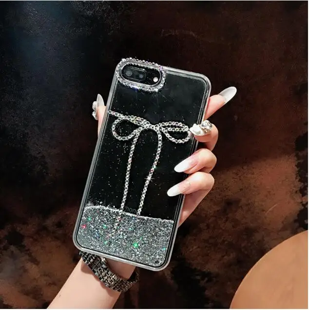 Модный Роскошный чехол для телефона Quicksand со стразами и розочкой IPhone Xs Max 6 7 8 Plus