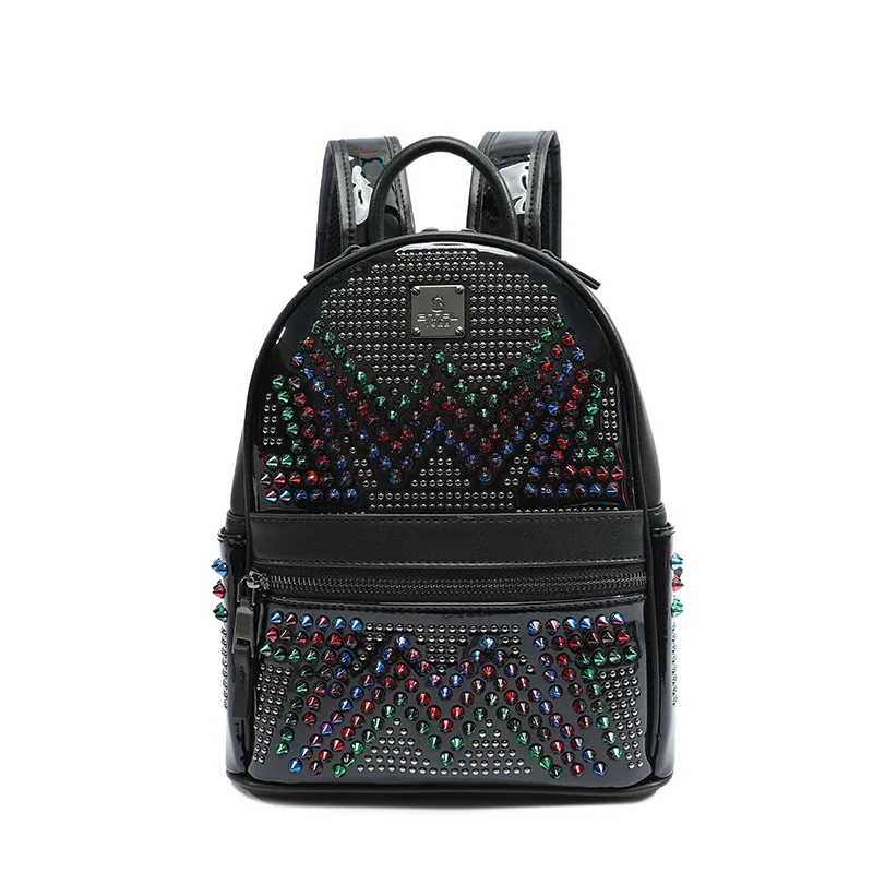 European and American New Fashion Genuine Leather Bags Women Duplex Polyurethane Rivet Backpack