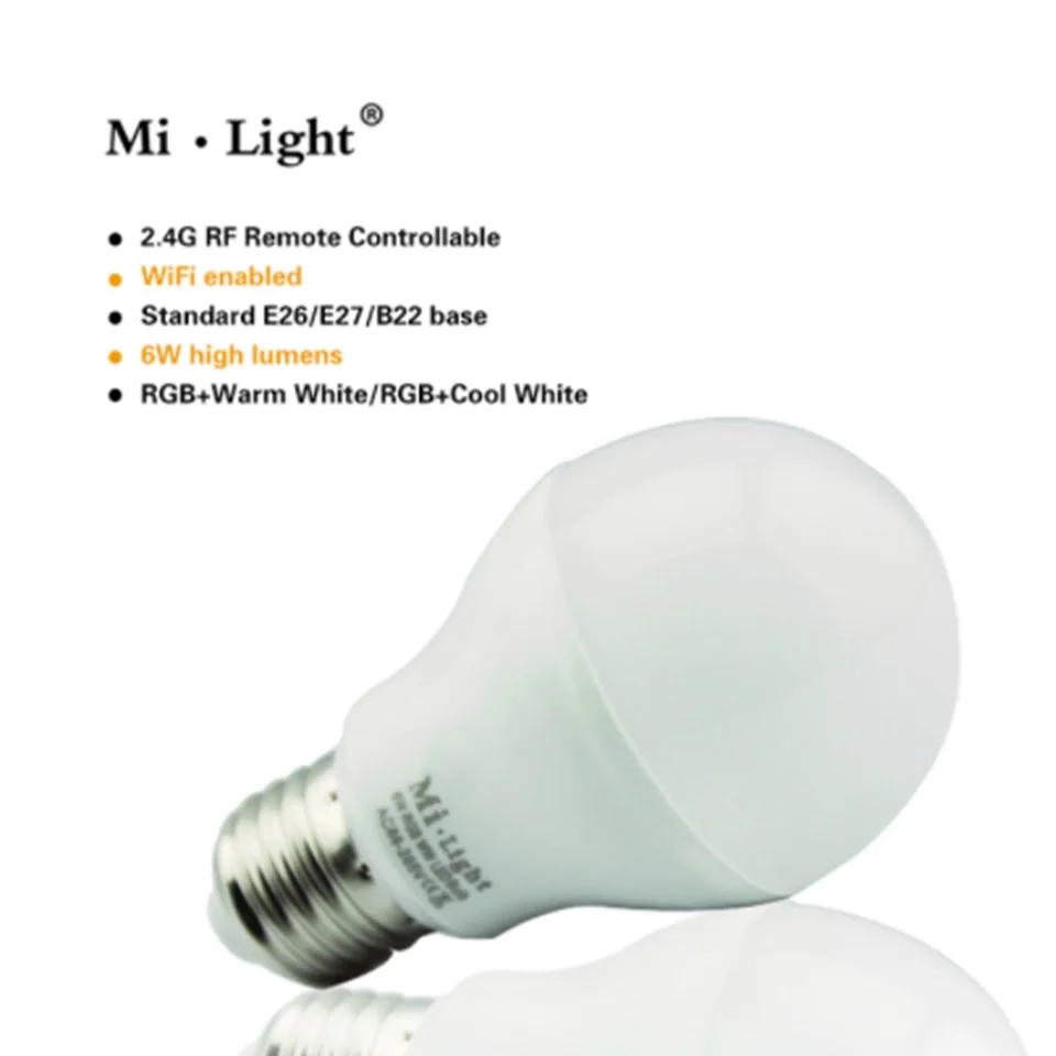 Оригинальный milight светодиодные лампы 4 Вт 5 6 9 GU10 E27 E14 RGBW/RGBWW Беспроводной