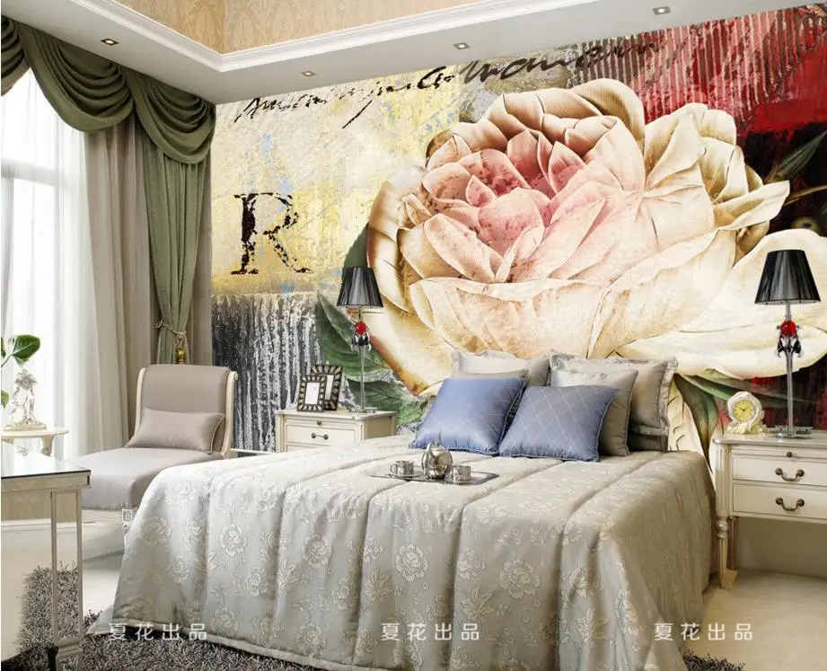 Европейский ретро Роза фото обои деревенский фон Окрашенные стены ТВ комната