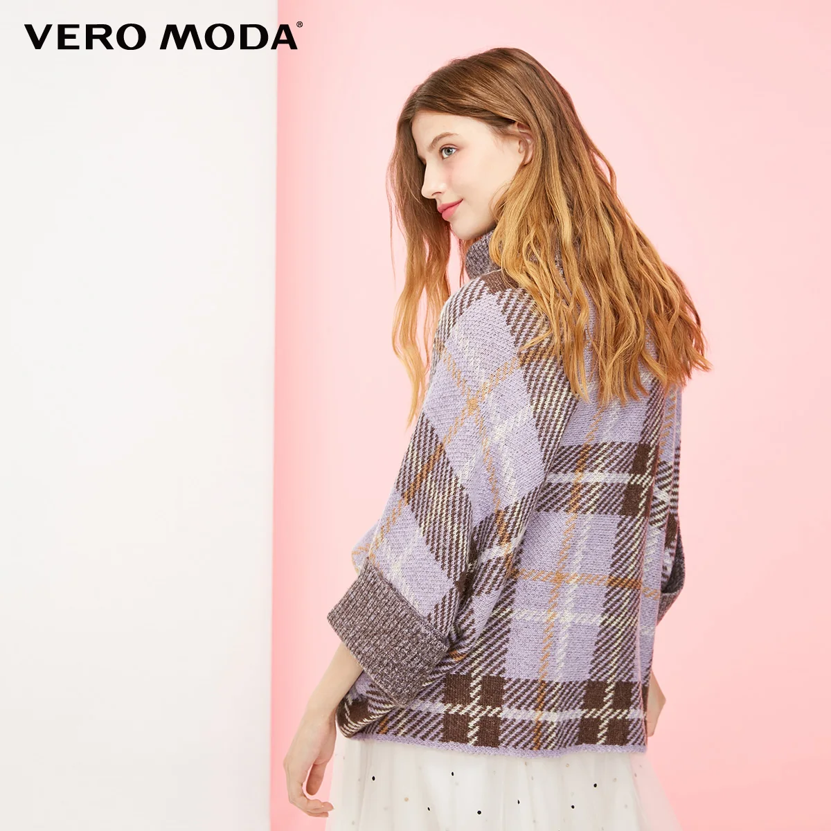Vero Moda водолазка свитер женский свитер женский женский шерстяной мохеровый свитер с рукавами «летучая мышь», свободный крой, с высоким воротником, уличная одежда, клетчатый свитер | 318413616