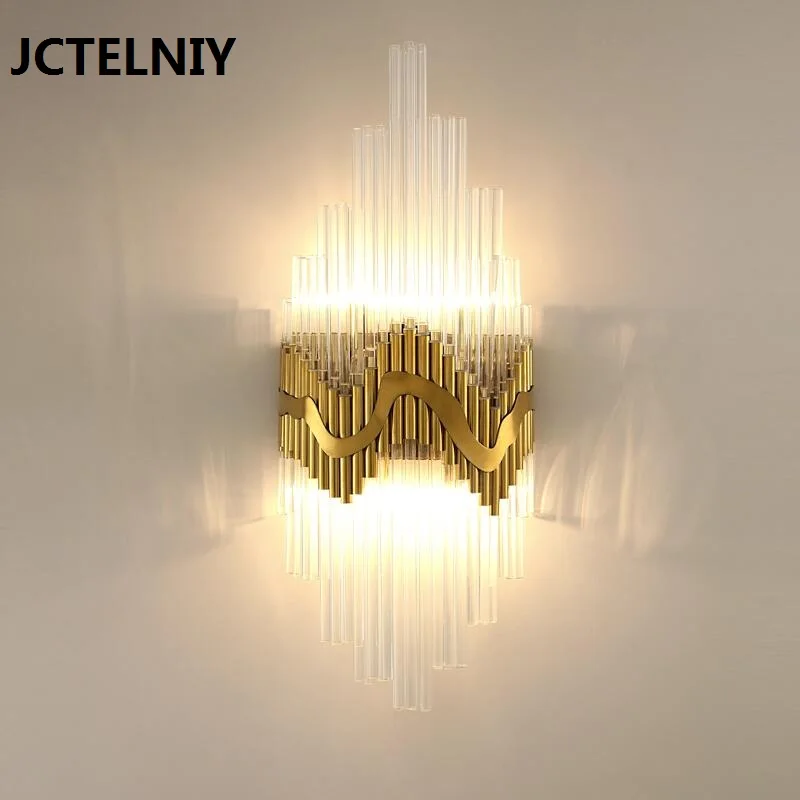 

Modern minimalist light luxury crystal wall lamp gold living room wall lamp bedroom bedside LED light
