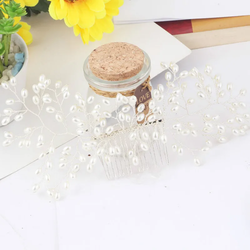 New Luxurious Bride Hair Accessories 100% Handmade Pearl Wedding Jewelry Party Pom Bridal Starry Comb Tiara |