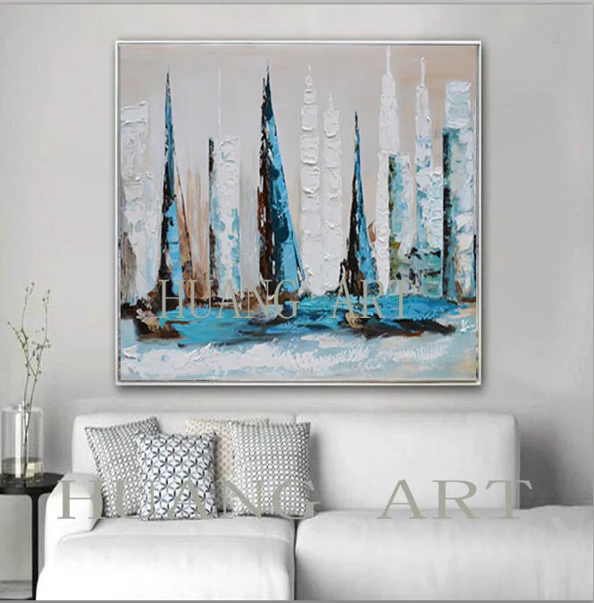 Современная Абстрактная Настенная картина с изображением лодки ручная роспись в