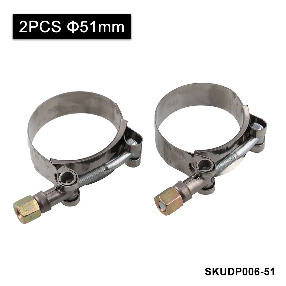 51mm Комплект из 2 предметов, нержавеющая сталь, Т-образный болт, хомут для шланга, турбо, хомут для шланга, 51 мм, нержавеющая сталь, Т-образный болт, хомут для шланга, DP006-51 - Цвет: 51mm