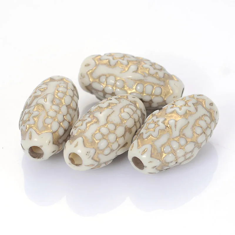100 Pcs/Lot Fluted Corrugated Star Plating Acrylic Plastic Beads With Gold Lined Antique Design Oval Diy Jewelry Making | Украшения и