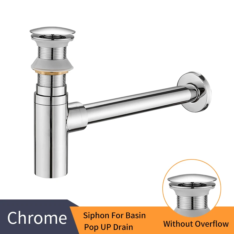 Chrome C Роскошные Бутылки Ловушка Латунь Круглый сифон масло втирают Бронзовый черный P-TRAP ванная комната туалетный труба РАКОВИНЫ отходов с всплывающие сливной WF-6920 - Цвет: Chrome C