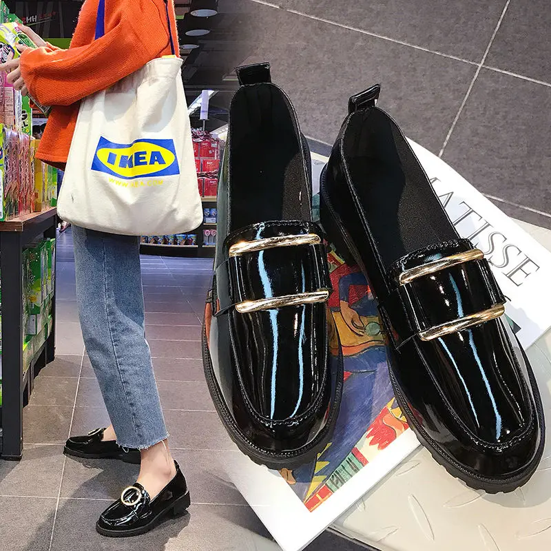 Женская кожаная обувь в британском стиле легкие туфли на плоской подошве