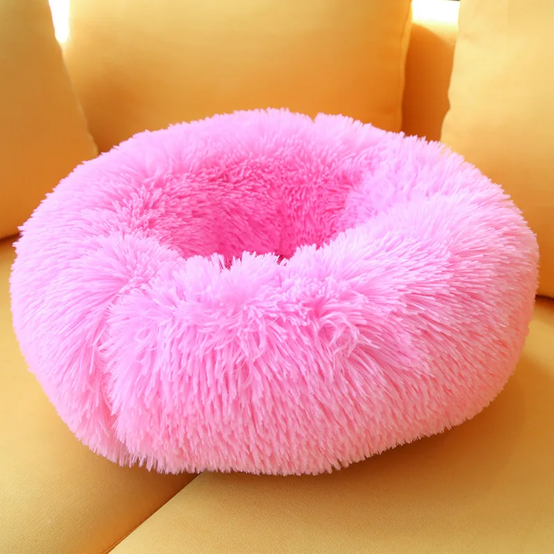 Pink Плюшевая супер мягкая круглая кровать для собаки пончик собачий домик мягкий ватный коврик диван подходит для маленьких и средних собак и кошек зимняя Конура - Цвет: Pink