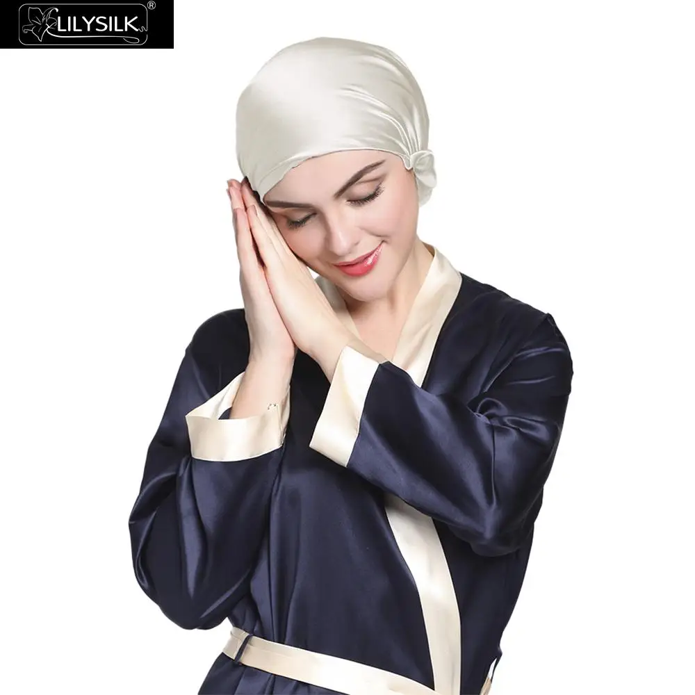 Ivory LilySilk шапочка для сна Женская шапочка для сна 100 чистый шелк 19 Momme эластичная лента Регулируемый Уход за волосами - Цвет: Ivory
